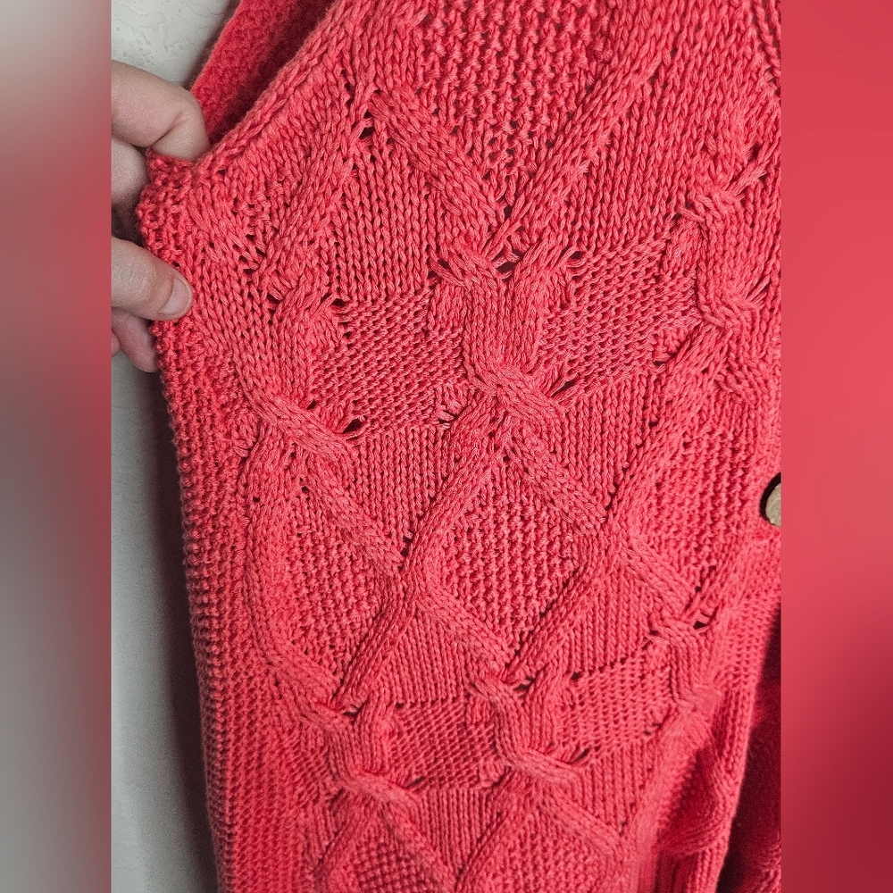 NWT Sundance Boho Coral Kenzie Cable Knit Sweater Vest Tank Cotton Blend L - Picture 3 of 7